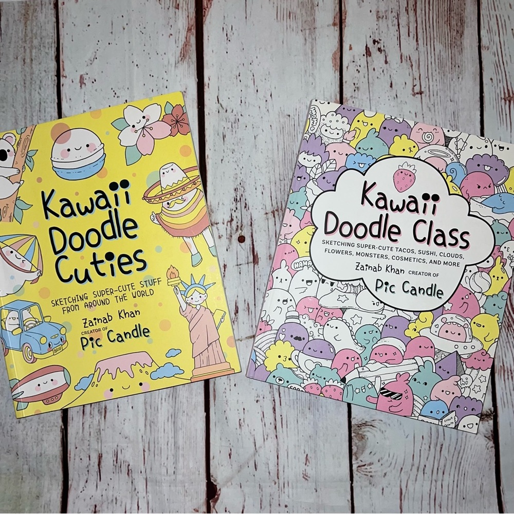 Set of 2 Kawaii style doodle & draw follow along books